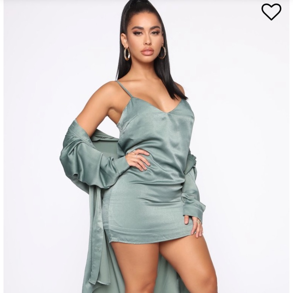 Satin mini dress with matching satin shirt